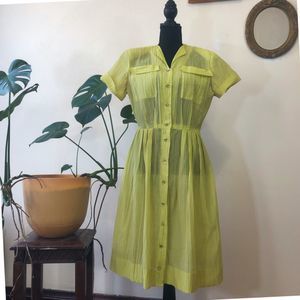 Vintage 1950s 'A Mar Tee Original"chartreuse see-through collared textured dress